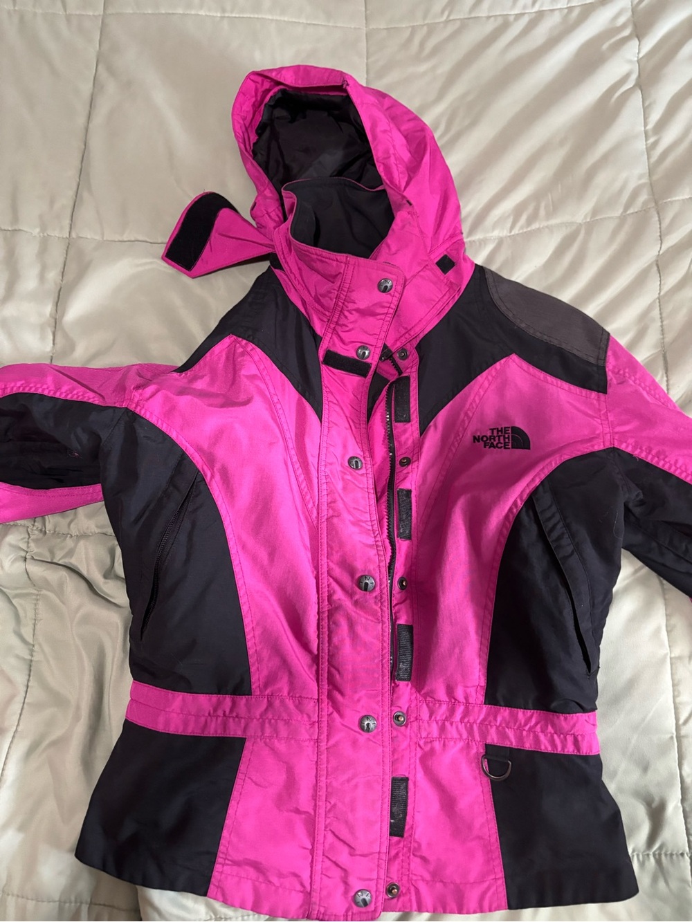 The North Face Women's Hot Pink and Black Ski Jacket with Hood